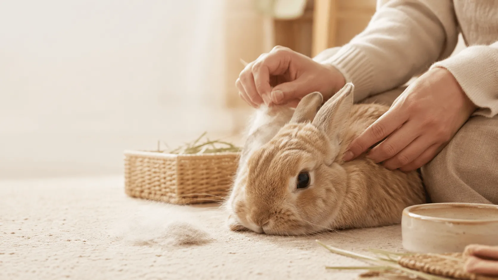 うさぎの換毛期に食欲が落ちたら｜毛づくろいとお腹の変化を見る