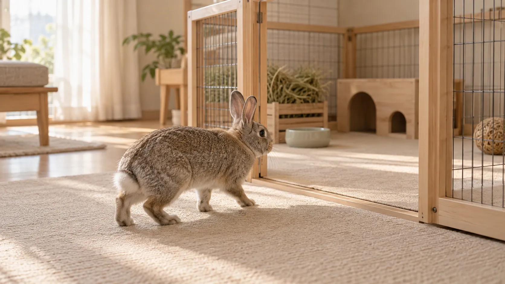 うさぎが部屋んぽからケージへ戻らないとき｜追いかけない戻し方
