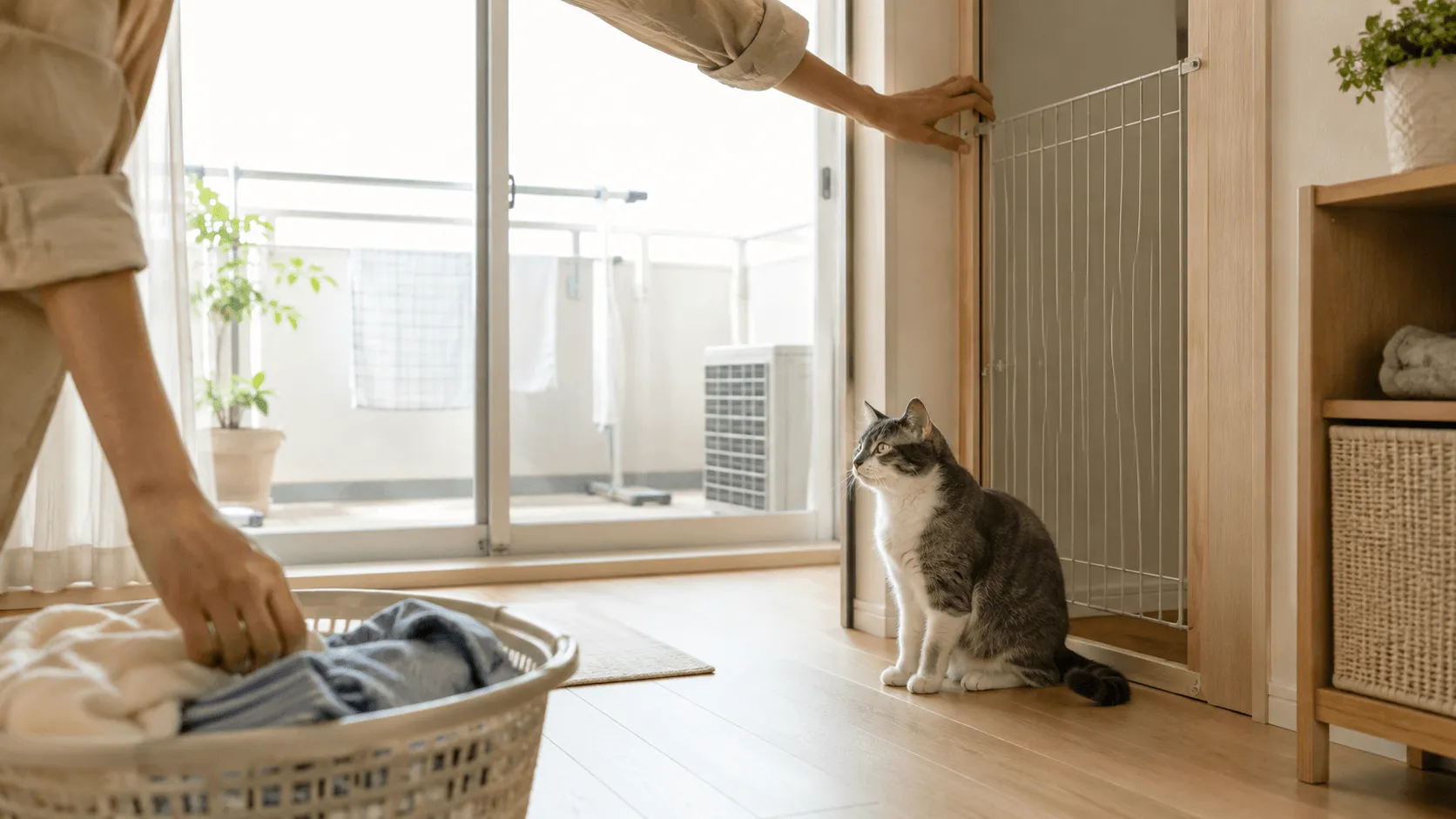 猫がいる家でベランダに洗濯物を干すとき｜脱走・転落を防ぐ動線