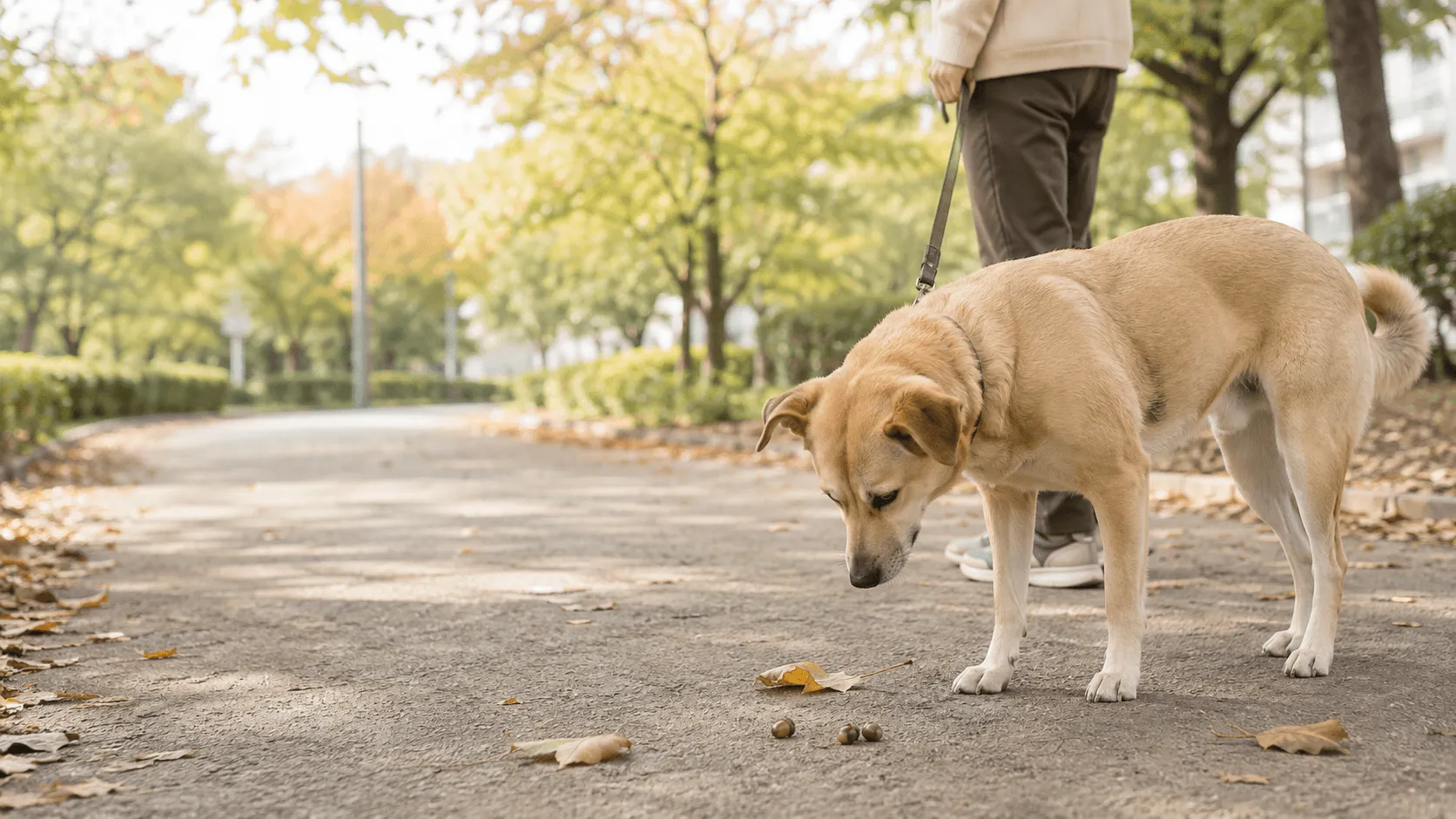 犬が秋の散歩でどんぐりを食べたとき｜症状の観察と受診判断