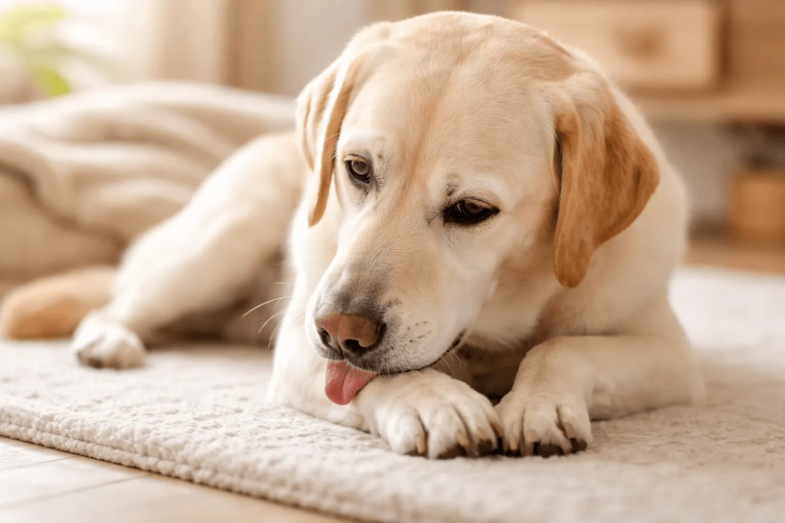 犬が体を舐め続ける｜原因と受診の目安