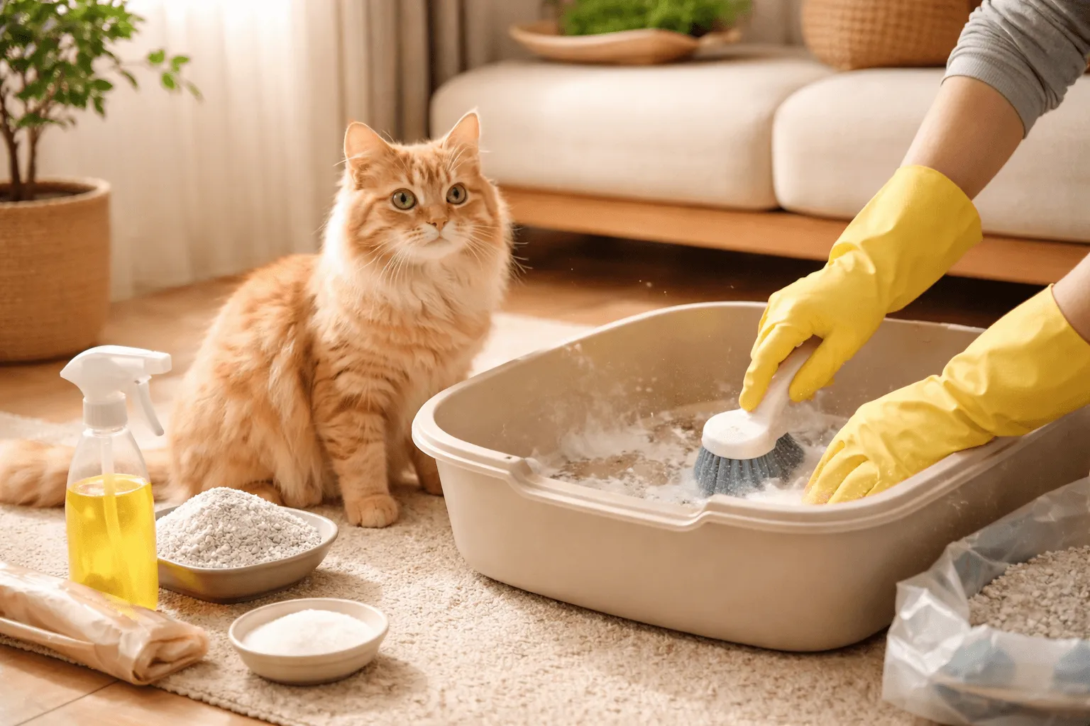 猫のトイレはいつ洗う？丸洗いの頻度と見落としやすいポイント