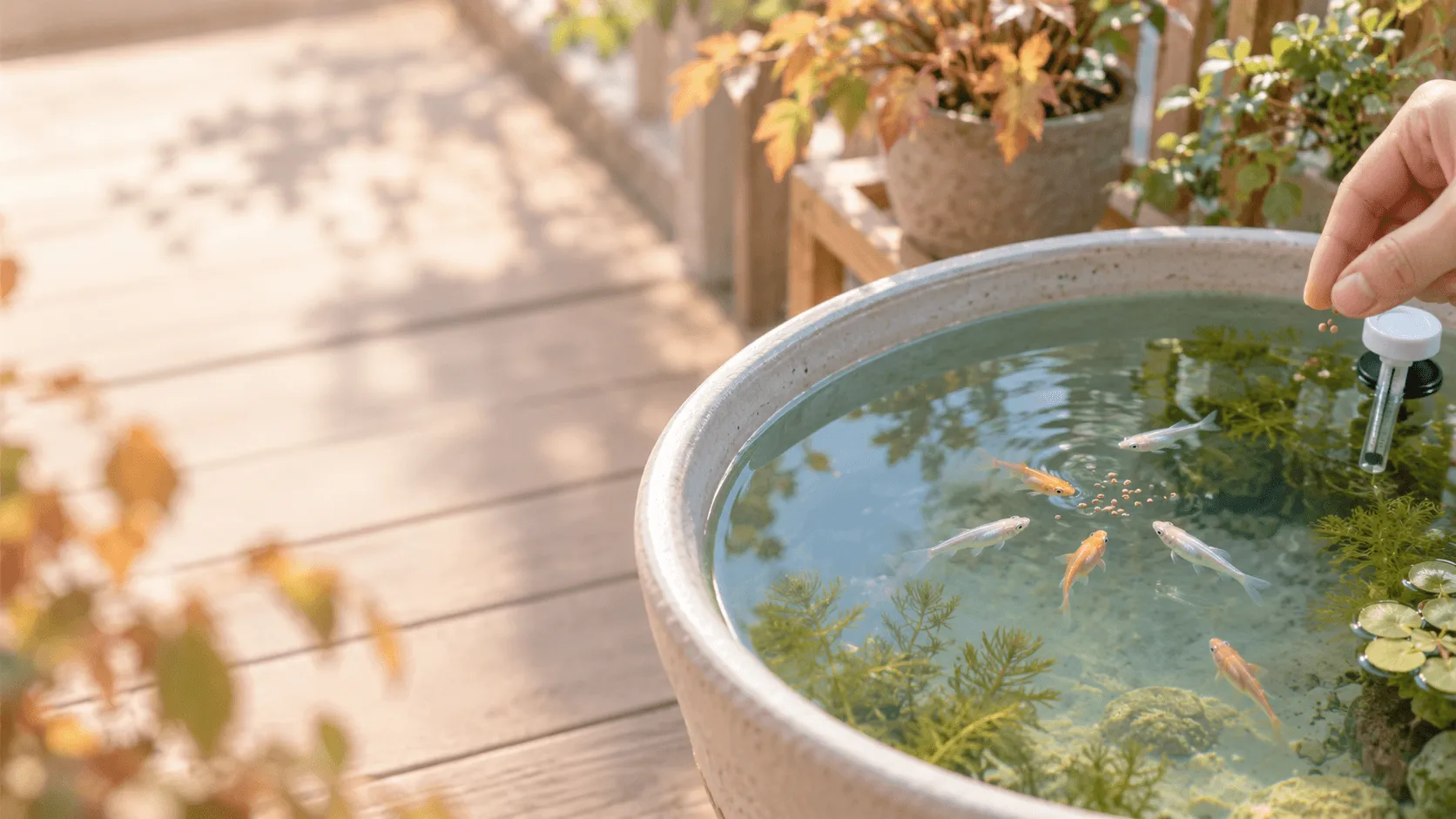 メダカの秋の餌はいつ減らす？｜水温・食べ残し・冬越し前の管理