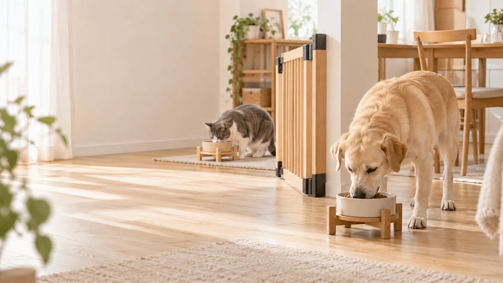 犬と猫が相手のごはんを食べるとき｜食器の置き方と食事管理